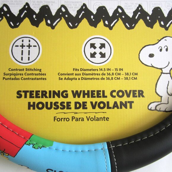 Snoopy Woodstock Sitting On Roof Peanuts Steering Wheel Cover - Picture 3 of 6